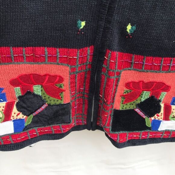 Vintage All Points Kim Rogers Christmas Sweaters Womens Small Black Snowman/dogs - Picture 4 of 10